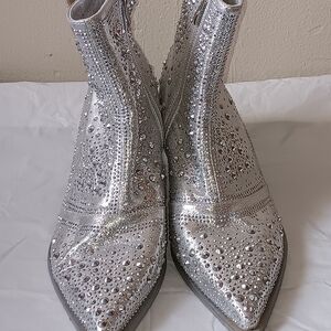 Silver Rhinestone Ankle Boots